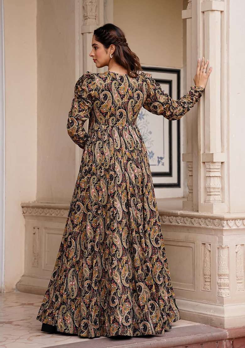 Black Printed Georgette Palazzo Set - Indya