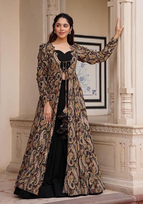 Black Printed Georgette Palazzo Set