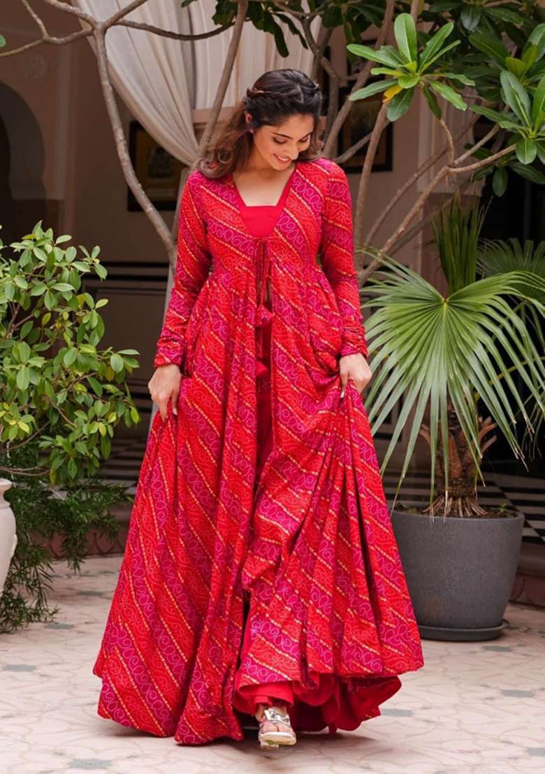 Cherry Pink Printed Georgette Palazzo Set - Indya
