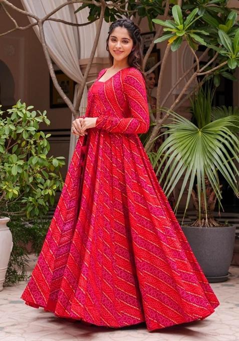 Cherry Pink Printed Georgette Palazzo Set