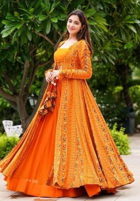 Bright Orange Printed Georgette Palazzo Set