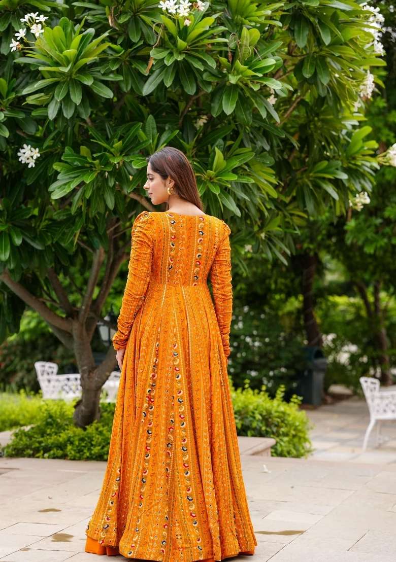 Bright Orange Printed Georgette Palazzo Set - Indya