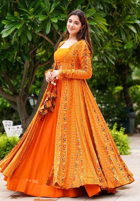Bright Orange Printed Georgette Palazzo Set