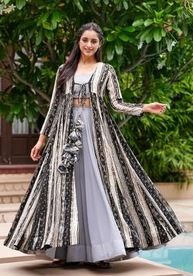 Light Grey Printed Georgette Palazzo Set