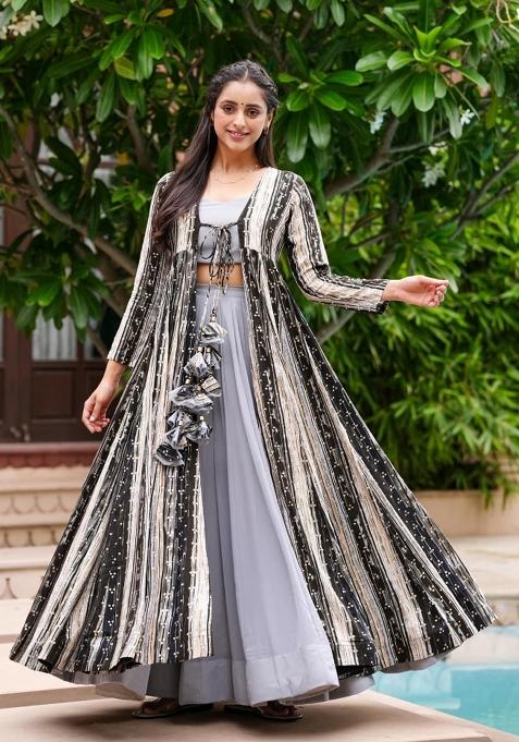 Light Grey Printed Georgette Palazzo Set