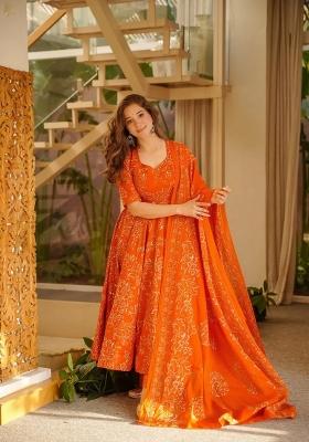 Orange Printed Muslin Kurta Set