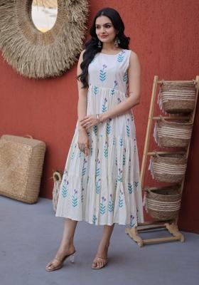 White Printed Cotton Kurta