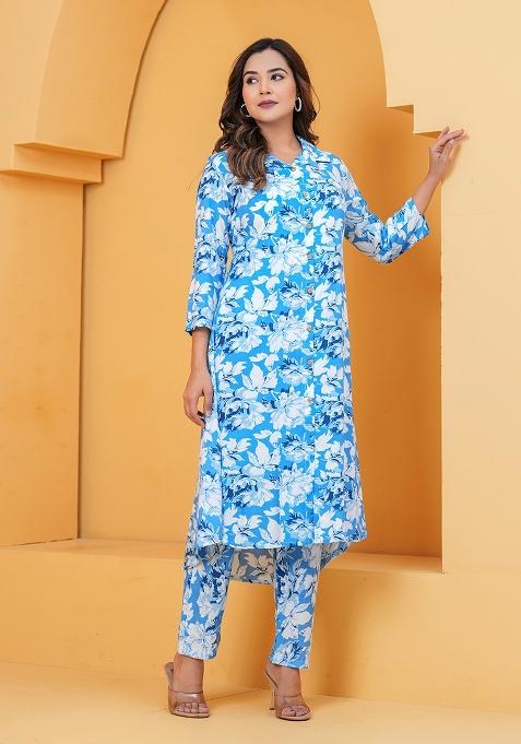 Blue Rayon Palazzo Set