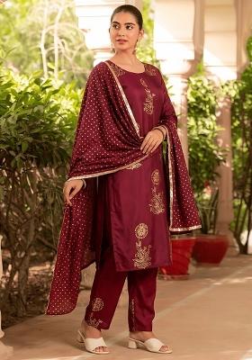 Wine Rayon Kurta Set