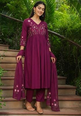 Wine Rayon Kurta Set