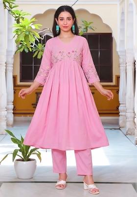 Peach Rayon Kurta Set