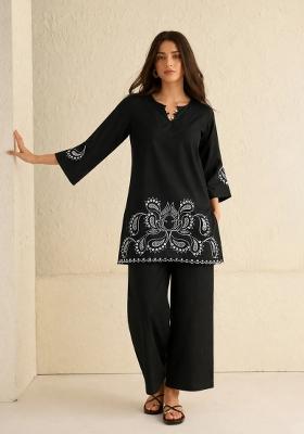 Black Solid Poplin Kurta Set