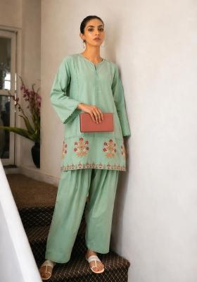 Sea Green Solid Poplin Kurta Set