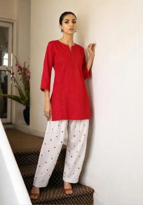 Red Printed Poplin Kurta Set