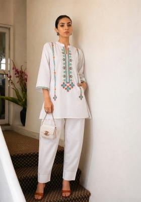 White Solid Poplin Kurta Set
