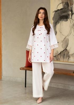 White Solid Cotton Kurta Set