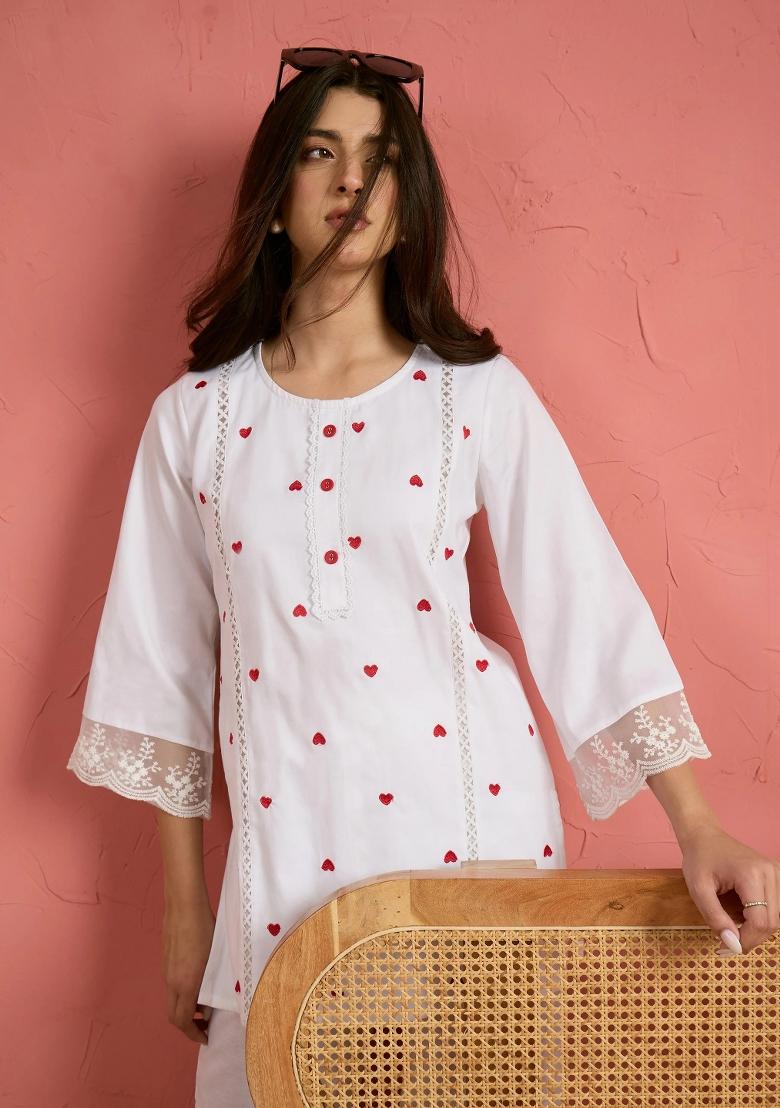 White Solid Cotton Kurta Set - Indya