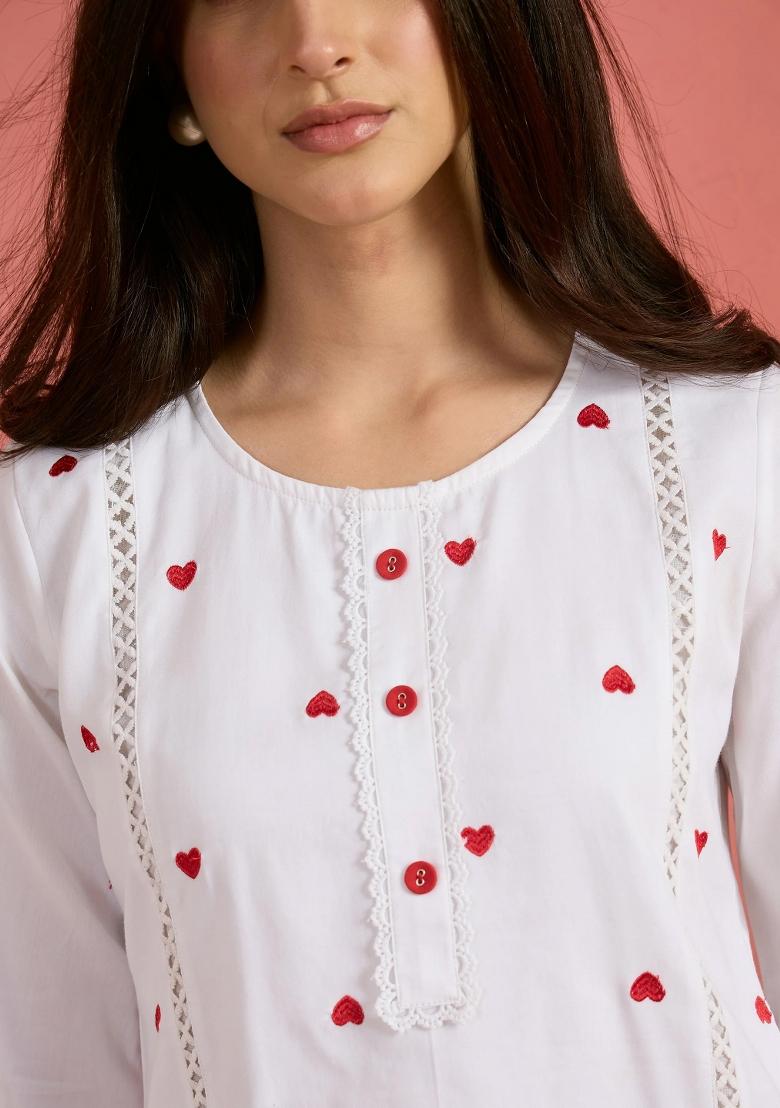 White Solid Cotton Kurta Set - Indya