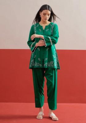 Green Solid Rayon Kurta Set