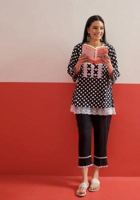 Black Printed Rayon Kurta Set