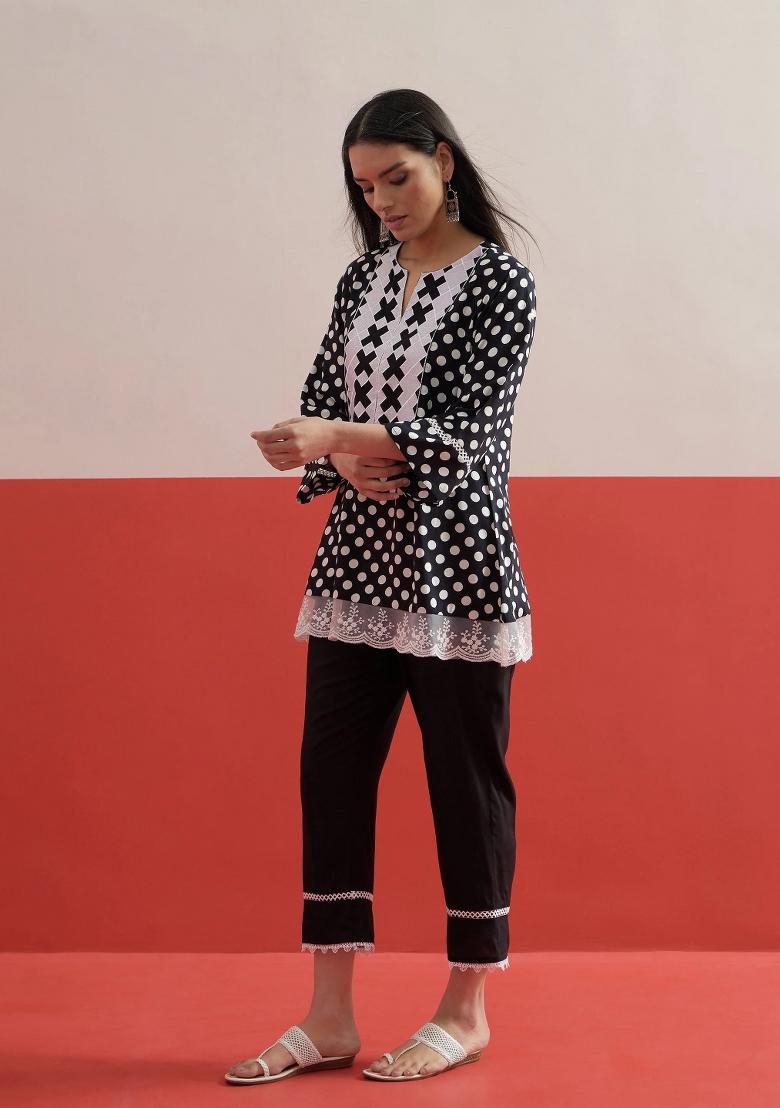 Black Printed Rayon Kurta Set - Indya