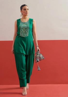 Green Solid Rayon Kurta Set
