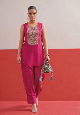 Fuchsia Solid Rayon Kurta Set