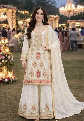 White Embroidered Chinon Kurta Set
