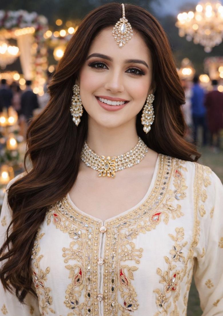 White Embroidered Chinon Kurta Set - Indya