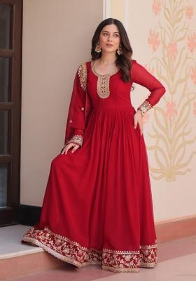 Pink Embroidered Georgette Anarkali Set