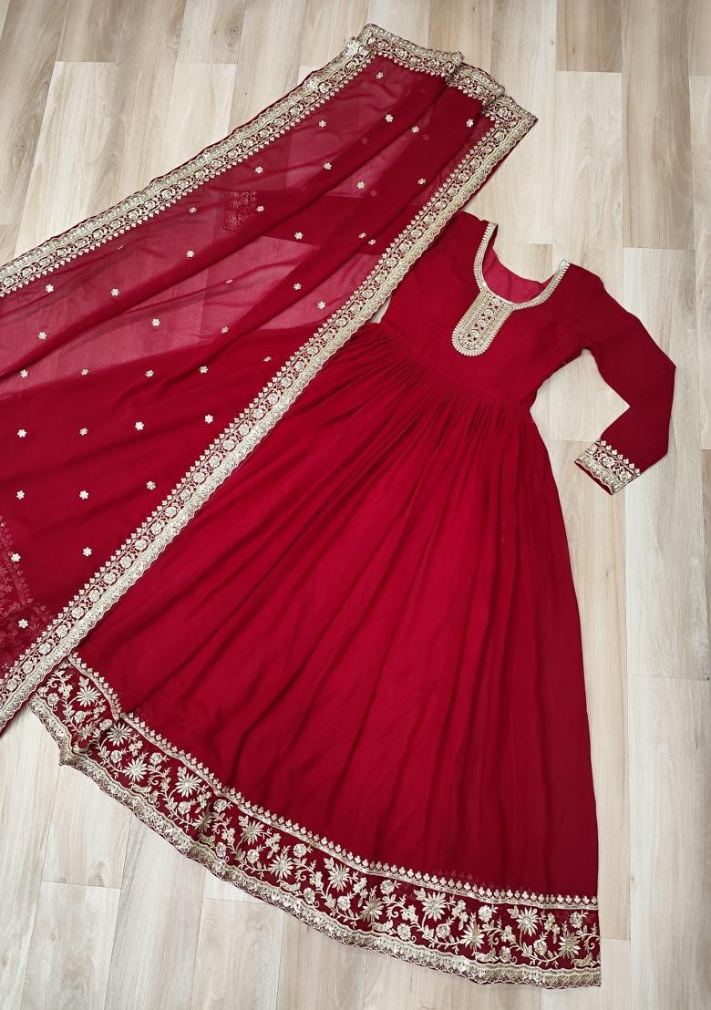 Pink Embroidered Georgette Anarkali Set - Indya