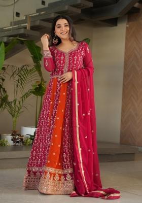 Rani Pink Embroidered Georgette Anarkali Set