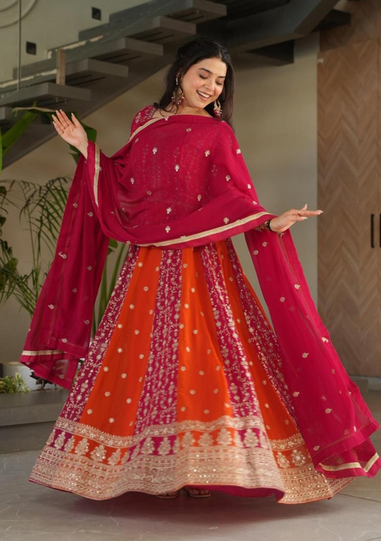 Rani Pink Embroidered Georgette Anarkali Set - Indya