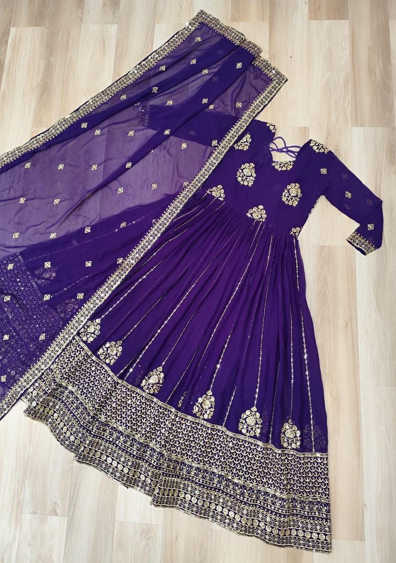 Violet Embroidered Georgette Anarkali Set - Indya