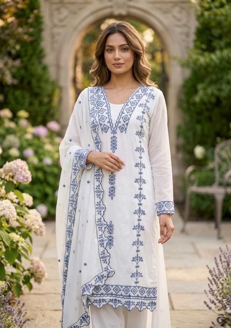 Blue Embroidered Georgette Salwar Kameez - Indya