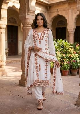 Brown Embroidered Georgette Salwar Kameez