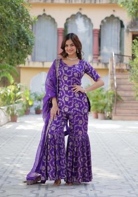 Royal Blue Embroidered Viscose Salwar Kameez
