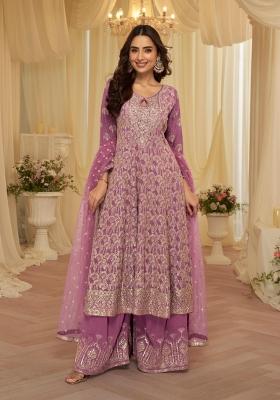 Purple Embroidered Georgette Kurta Set