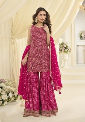 Rani Pink Embroidered Georgette Kurta Set