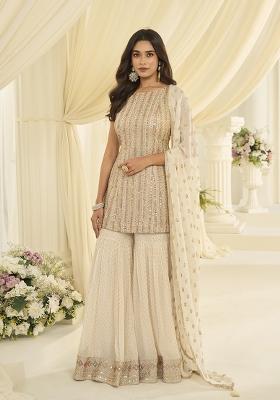White Embroidered Georgette Kurta Set