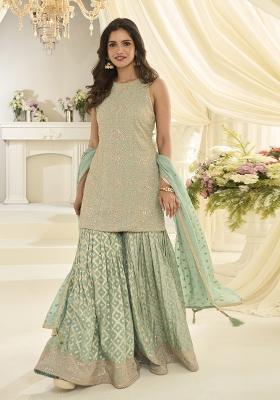 Sea Green Embroidered Georgette Kurta Set
