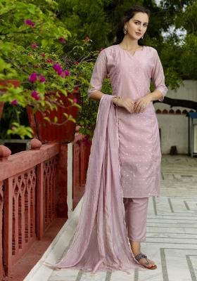 Baby Pink Embroidered Silk Kurta Set