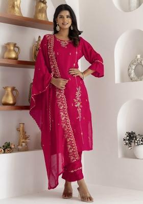 Pink Embroidered Silk Kurta Set