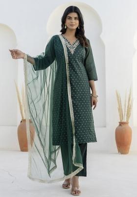 Green Embroidered Silk Kurta Set