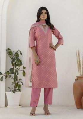 Pink Embroidered Silk Kurta Set