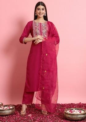 Pink Embroidered Silk Kurta Set