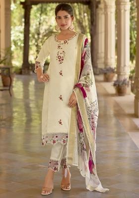 White Embroidered Viscose Kurta Set
