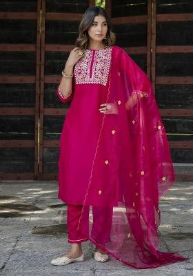 Pink Embroidered Silk Kurta Set
