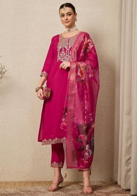 Pink Embroidered Viscose Kurta Set