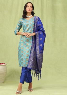 Sky Blue Embroidered Silk Kurta Set